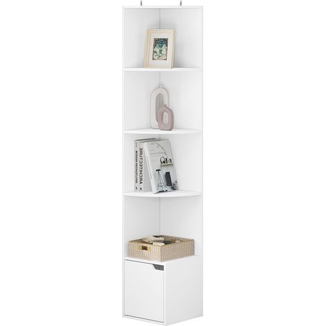 WOLTU Libreria a Scaffale con 5 Ripiani e 1 Sportelli , Mobiletto , Libreria Bianco in Legno