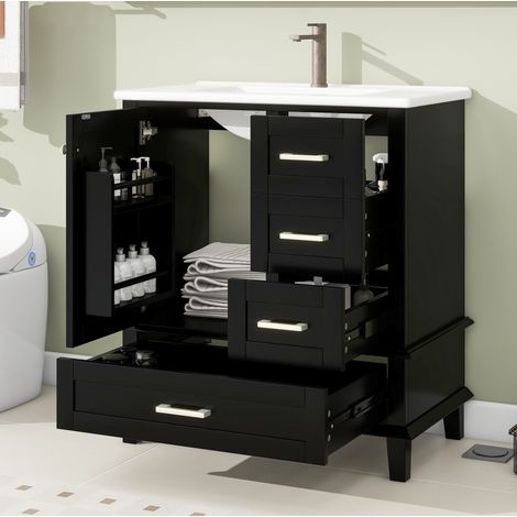 Meuble de salle de bain avec vasque en céramique, 76 x 46 x 83,5 cm, noir DESVIAE (1/5)