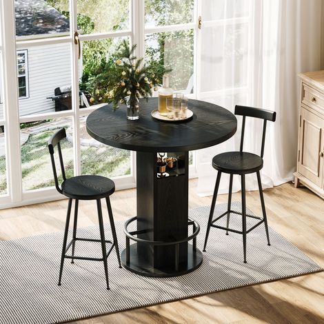 Conjunto de mesa de bar redonda 80 cm con 2 taburetes, negro DESVIAE (1/5)