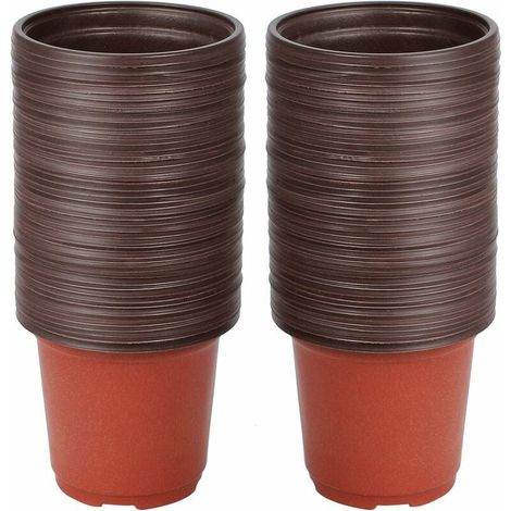 Small Blumentöpfe, 100 wiederverwendbare Anzuchttöpfe/Kunststoff-Pflanztöpfe, runde Blumentöpfe/Umpflanztöpfe/Pflanztöpfe für die Zimmerpflanzenzucht und mehr (1/5)