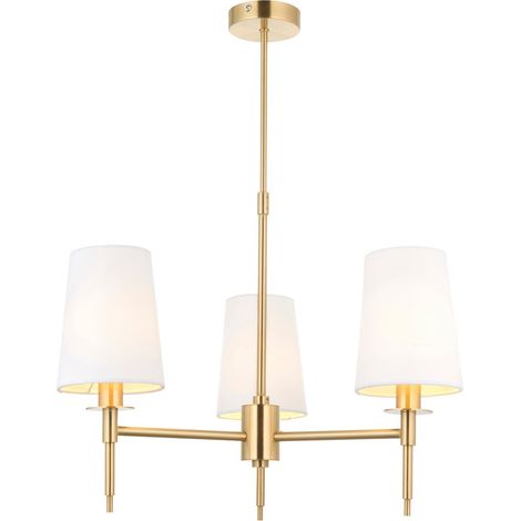 Merano Florence Plafonnier suspendu à abat-jour à bras multiples, plaque en laiton satiné, tissu blanc vintage