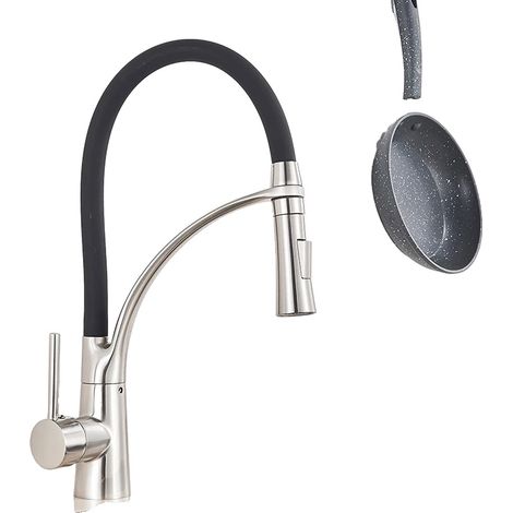 Küchenarmatur, Ausziehbare Sprühdüse, Einhebel-Design, Bürstetes Nickel (1/2)