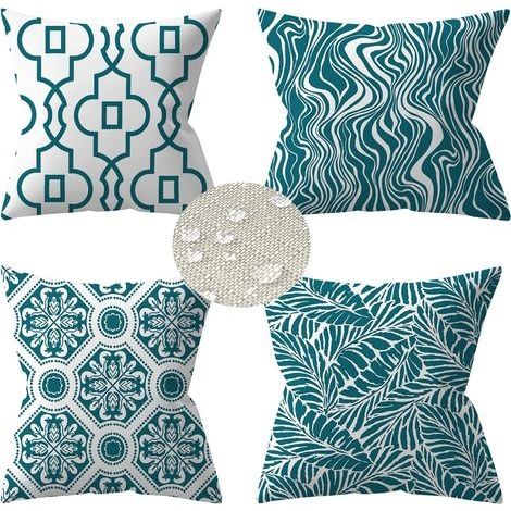 Lot de 4 Housses de Coussin d'extérieur, 45x45cm imperméable Canapé Taie d'oreiller, Plante Verte,Coussins Décoratifs pour Jardin (45 x 45 cm, Turquoise) (1/5)