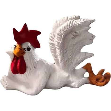 Statue décorative de coq, petite sculpture ornementale de coq en résine, pose amusante de coq couché sur le côté et clignant de l'œil C (1/5)
