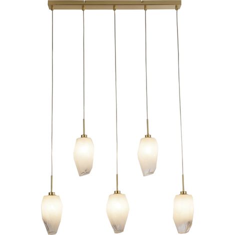 Searchlight Rocky Suspension de plafond à 5 barres lumineuses, métal et verre en laiton satiné (1/4)