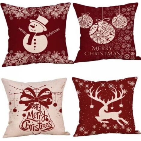 Set of 4 Christmas cushions, reindeer-shaped sofa cushions, Christmas pillowcases, Merry Christmas pillowcases for sofa, car, office, bed, home, living room. (1/5)