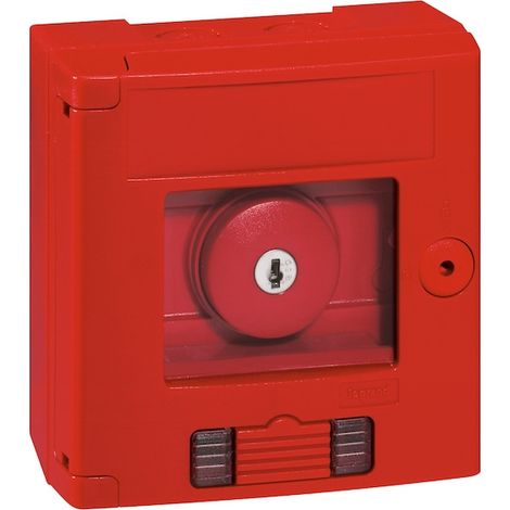 Legrand – Coffret de sécurité bris de glace – Coup de poing rouge avec voyant LED – Saillie IP44 – 2 entrées Ø20 – Déverrouillage par clé (1/10)