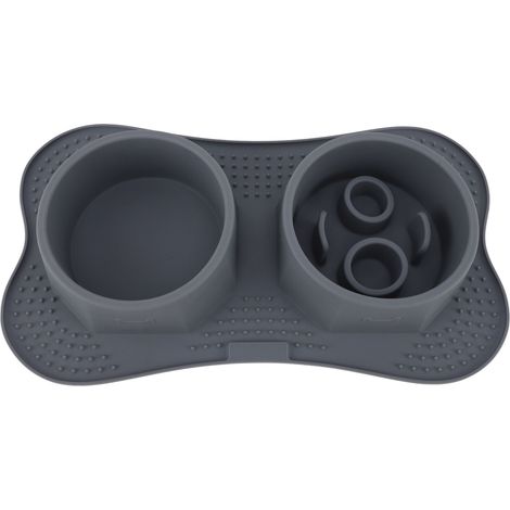 Gamelles doubles en silicone pour animaux de compagnie (chiens et chats) avec tapis anti-déversement, dimensions : 37,5 x 20,5 cm.