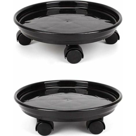 Juego de 2 cestas para plantas, soporte redondo para macetas de 30 cm con ruedas, soporte resistente para macetas con ruedas, carrito con ruedas y bandeja para platillos con ruedas. (1/4)