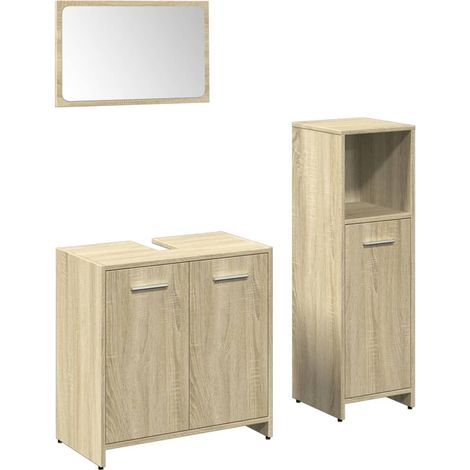 Maison Exclusive - 3-tlg. Badmöbel-Set Sonoma-Eiche Holzwerkstoff