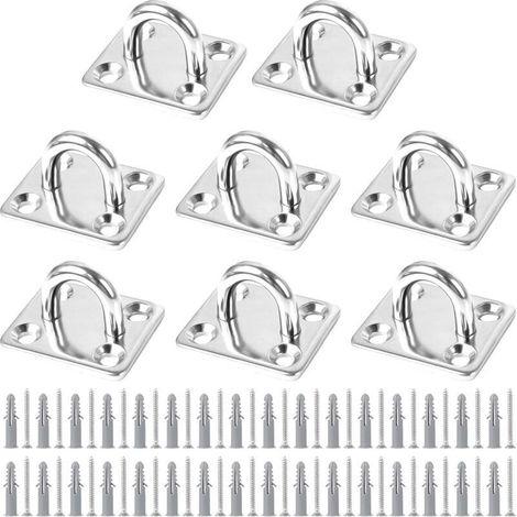 Aougo – Lot de 8 plaques à œillet en acier inoxydable – Fixation pour voile d'ombrage, bateau, plafond mural, balançoire, hamac – Capacité 50 kg (1/5)