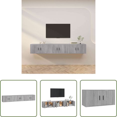 Meuble tv mural bois - Meubles TV muraux 3 pcs sonoma gris 80x34,5x40 cm (1/5)