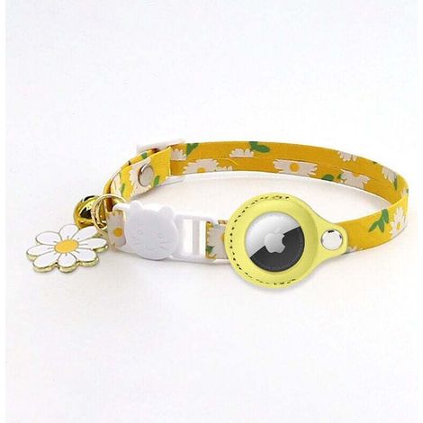 1 Stück gelbes Airtag-Katzenhalsband, verstellbares bedrucktes Airtag-Katzenhalsband mit Glöckchen, Silikon-Schutzhülle kompatibel mit Apple Airtag, Sicherheitsverschluss mit Sollbruchstelle für Kätzc