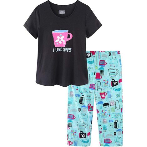 Ensembles de pyjamas noirs pour femmes - Pyjamas pour femmes, ensembles de vêtements de nuit grandes tailles avec hauts et pantalons, ensembles de pyjamas d'été (1/5)