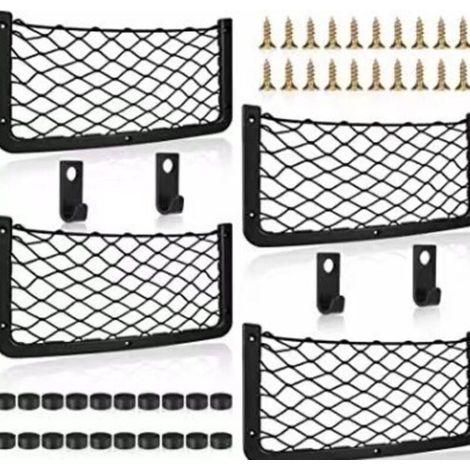 Enowelir Filet de rangement pour voiture, lot de 4, avec crochet, élastique, 36 x 18 cm, pour voiture, camping-car, bateau, maison (1/5)