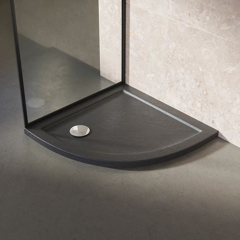 Receveur de douche 80x80 Bord semi-circulaire Effet pierre Acrylique noir Hauteur 4cm Mod. Petra