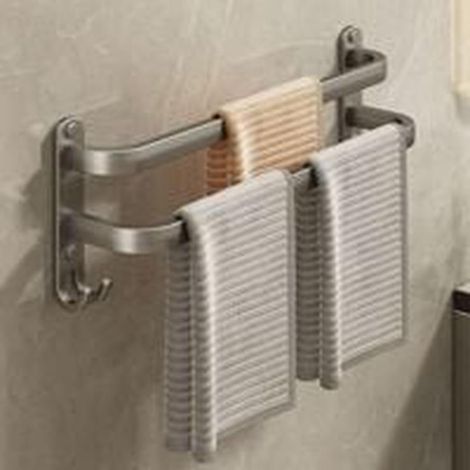 Grey double wall-mounted towel rail, 70 cm, no drilling required, for bathroom and kitchen (1/4)