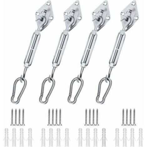 [JAMAIS UTILISÉ] 44 pièces Kit de Fixation Voile d'ombrage, Kit de Fixation pour Voile de Jardin pour Voile D'ombrage en Acier Inoxydable 304 pour Triangle Carré Rectangle et Triangulaires (1/4)