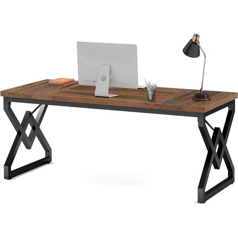 Schreibtisch 160cm mit Metallgestell, rustikales Braun, Home Office Tisch (1/5)