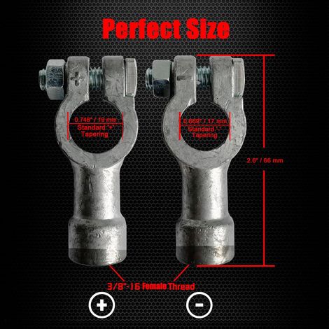Ampper Adaptateurs de bornes de Batterie 3/8"-16, Standard Top Post to Standard 3/8" Side Post Terminals (+/-) W/Cover (1 Paire)