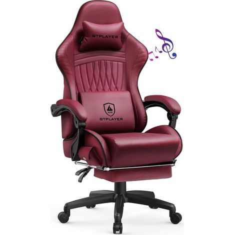 Chaise gaming ergonomique avec repose-pieds et haut-parleurs Bluetooth – Siège pivotant avec accoudoirs synchronisés – PU cuir et mousse haute densité (1/5)