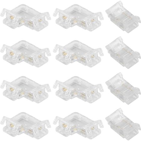 12PCS Connecteur LED COB 2 Pin 8mm pour Raccord LED Strip, Inclus 8 Connecteur Ruban LED L sans Espace et 4 Connecteurs Intermédiaires Transparents, Compatibles avec Rubans LED 12V/24V 8mm (1/5)