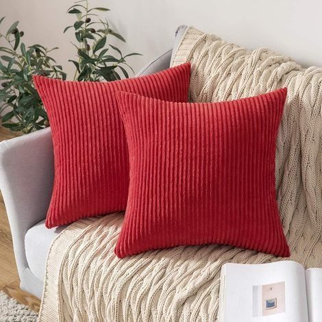 Housses de Coussins en Velours Douce Housse d'oreiller Décoratif pour Salon Maison 45x45cm Lot de 2 Rouge (1/5)