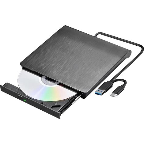 Lecteur CD/DVD externe USB 3.0 Type-C, graveur RW, lecteur optique pour PC/Mac/iOS/Windows (1/5)