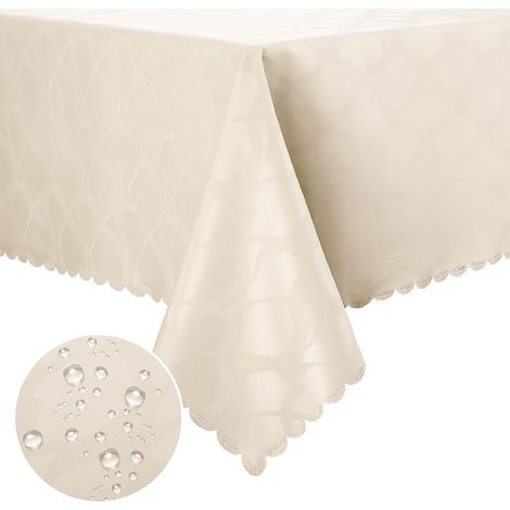 Nappe en polyuréthane lavable, effet lotus, haute qualité, carrée, 100 x 160 cm, déperlante, beige. (1/5)