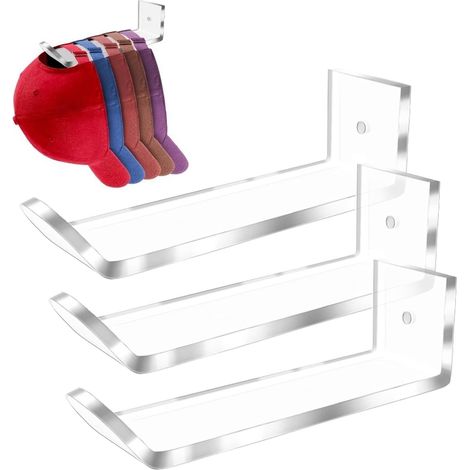 (3 pièces) Porte-casquettes, étagère à chapeaux, support mural pour casquettes, porte-chapeaux en acrylique, rangement pour chapeaux, sacs, clés, foulards, cravates, porte-casquettes mural transparent (1/5)