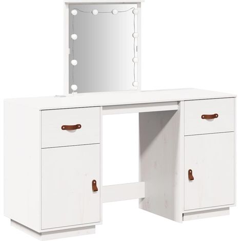 Maison Exclusive - Schminktisch-Set mit LED Weiß Massivholz Kiefe (1/5)