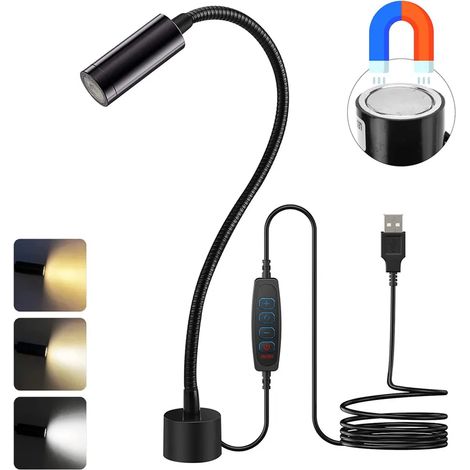 Applique murale LED, intensité variable, bras flexible, lampe de lecture magnétique avec 3 couleurs d'éclairage et fonction mémoire, alimentation USB, 3 W (1/5)