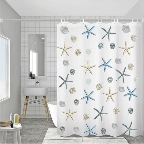 Duschvorhang, 200 x 220 cm, schimmelresistent, wasserdicht, antibakteriell, mit 12 Haken, Weiß (1/5)