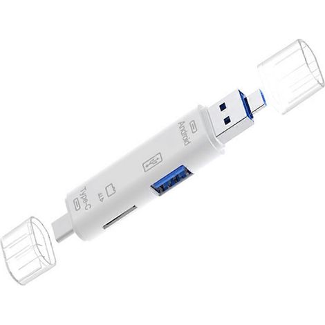 3-in-1-Kartenleser mit OTG-Funktion, unterstützt USB 2.0/Typ C, Weiß