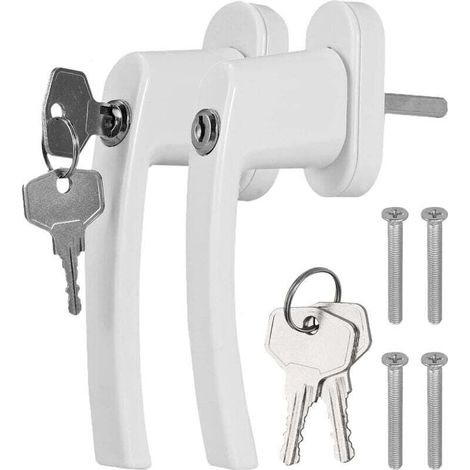 Poignée de fenêtre avec serrure à clé 2 pièces en aluminium poignée de porte balcon fenêtres avec 4 vis 4 pièces clés blanc