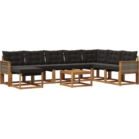 Outdoor Sofa Set with Cushion 9 pcs Natural and Black vidaXL