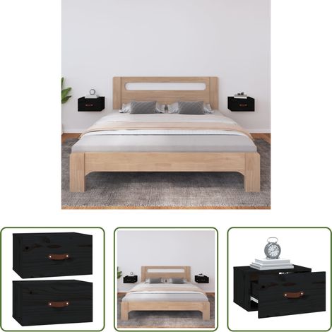 vidaXL Kiefernholz Nachttisch -  Wand-Nachttische 2 Stk. Schwarz 40x29,5x22 cm (1/5)