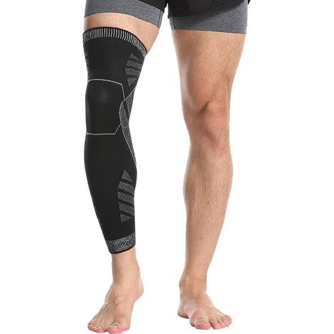 Rodilleras de compresión (paquete de 2) para deportes, baloncesto, correr, soporte, protección, rodilleras tejidas, protección larga para la pierna, rodilleras de compresión, talla L (1/5)