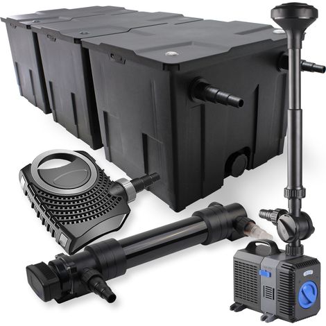 SunSun Komplettset: CBF-350C Teichfilter bis 90000L Teichfilteranlage Durchlauffilter, NEO10000 Teichpumpe 10000l/h 80W, CUV-636 Teichklärer UVC Klärer mit 36W, CTP-5003 Springbrunnenpumpe 5000l/h 30W