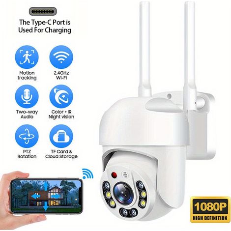 Filiyano-Caméra dôme 360° 1080p, chargement USB, détection de mouvement IA, surveillance panoramique à 360° (1/5)