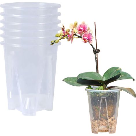 Lot de 6 Pots de Fleurs Transparents en Plastique perforé orchidée Respirant Pot Fendu avec Trous de Drainage pour Accessoire de Culture de Plantes et Fleurs Intérieures et Extérieures (14cm) (1/5)