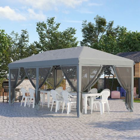 Tonnelle Barnum Pliant Pop-up 6 x 3 m moustiquaires amovibles + Sac de Transport Gris - Pratique