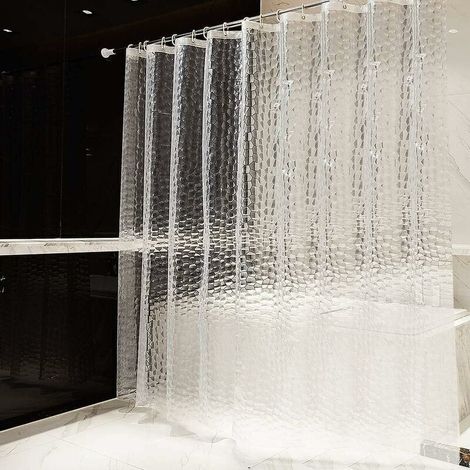 Rideau de douche 240×200cm - 100% EVA semi-transparent 0.2mm - 3D eau cube + 16 anneaux - Imperméable anti-moisissure sans PVC - Salle de bain - Propriétaires (1/4)