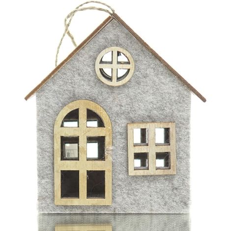 GASPER Deko-Haus Anhänger Grau-Beige meliert 12 cm - Filz & Holz (1/5)
