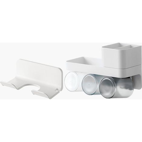Soporte universal para secador de pelo, soporte de pared, gancho con enchufe y organizador de cable, autoadhesivo para armario de baño. (1/5)