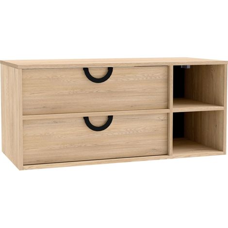 Armario de baño colgante para lavabo Sodalis, Roble, Montada en la pared, Número de puertas: 0, 45x100x47cm, Aglomerado laminado, Número de cajones: 2 (1/5)