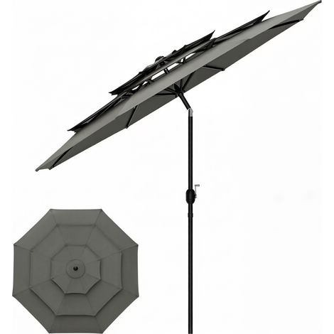 Parasol de piscine avec système de triple ventilation, grand diamètre 292 cm, inclinable, gris foncé (1/5)