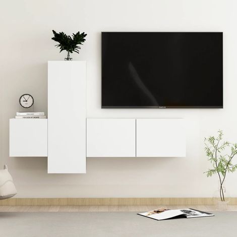 Ensemble de meubles TV 3 pcs, Étagère TV, Meuble de Salon, Blanc Aggloméré OIB3514E (1/5)