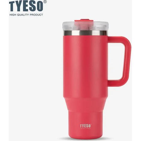 (Rouge, 1200 ml) Mug isotherme en acier inoxydable avec poignée et paille  peut contenir des glaçons ou du café  isolation sous vide.
