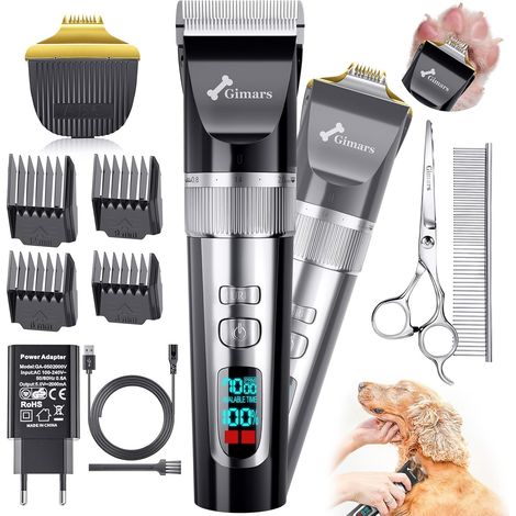 4 en 1 Tondeuse Pour Chien Sans Fil 4 Vitesses 7000 U/min, Petite Lame de Coupe-Pattes, Rechargeable, Silencieuse Pour Kit Tondeuse Chien et Chats Poil Long Epais (1/5)